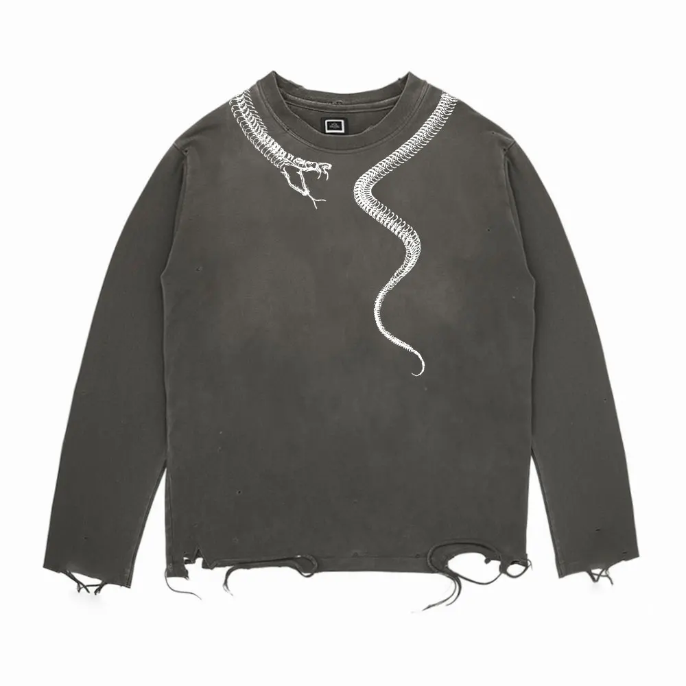 Dark Punk Style Long Sleeve T-Shirt Worn-In Lazy Subculture High-End Feelings Destroyed Vintage Studio Workwear Spring 2026