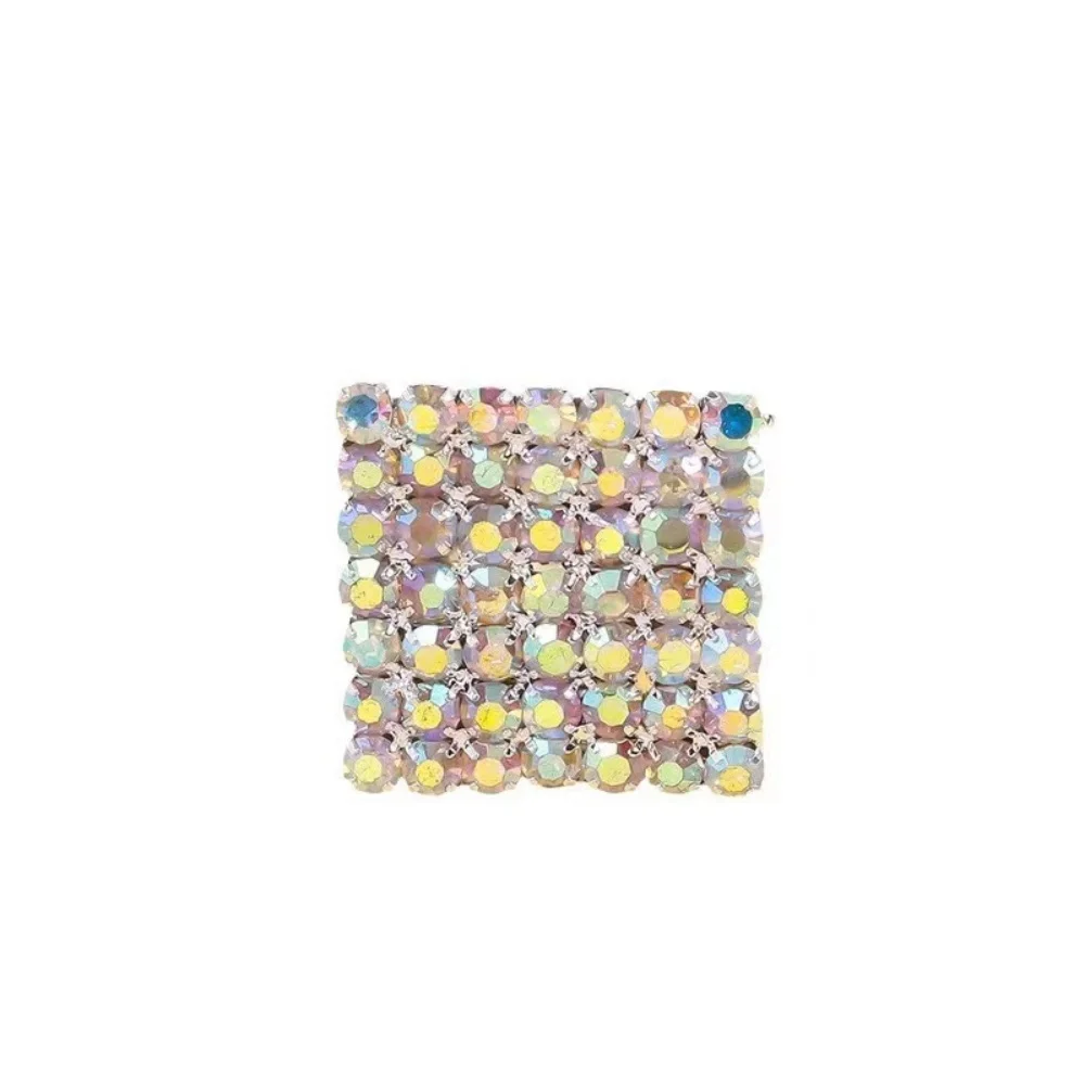 Shiny Crystal Exaggerated Square Rings Finger Jewelry Adjustable Large Geometric Rhinestone Open Rings Hand Decoration Dance Gif
