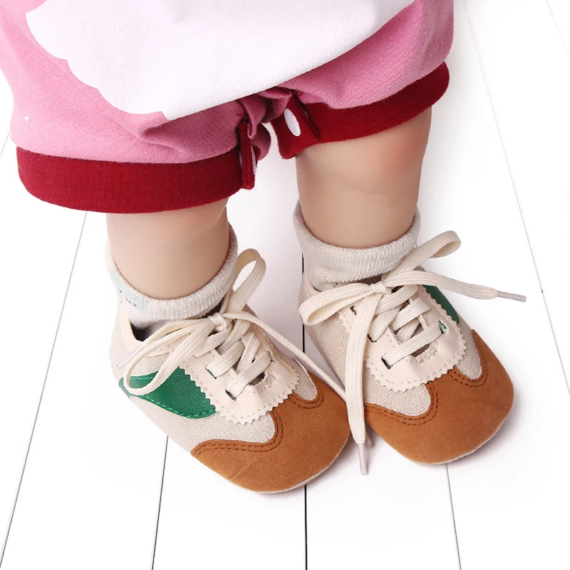 New Fashion Baby Girls Boys Canvas Shoes Non-Slip Contrast Color Tie-Up Indoor Outdoor Toddler Shoes 0-18 Months Hot Sale