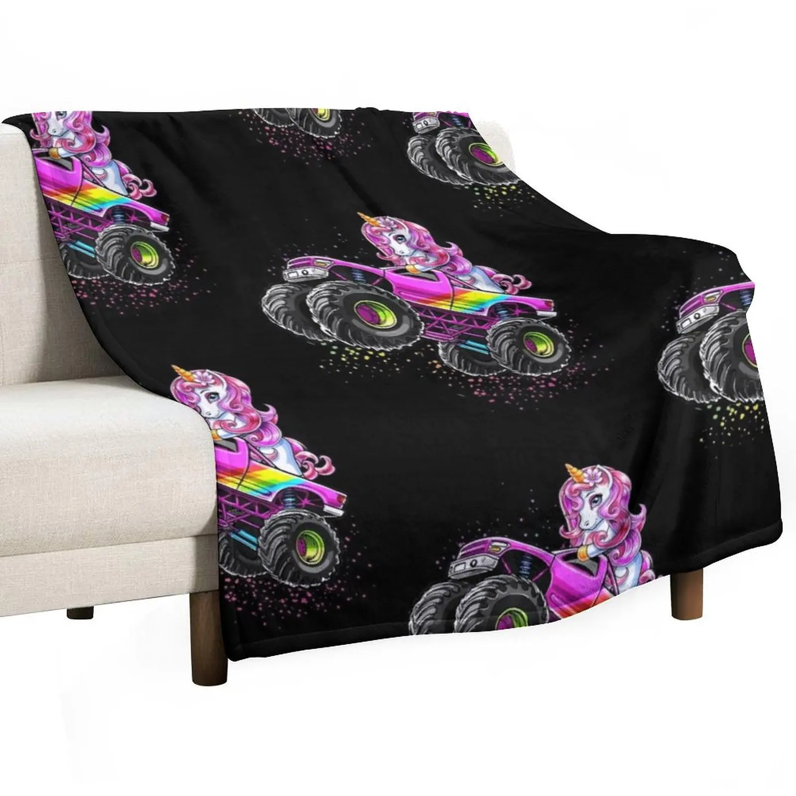 Monster Truck Unicorn Birthday Party Monster Truck Girl Gift Throw Blanket Custom Luxury Throw Luxury Brand Blankets