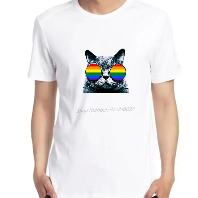 

Футболки с рисунком Cat Lgbt Gay Rainbow Pride, хлопковая футболка с коротким рукавом, новые летние рубашки и футболки, мужская футболка с принтом