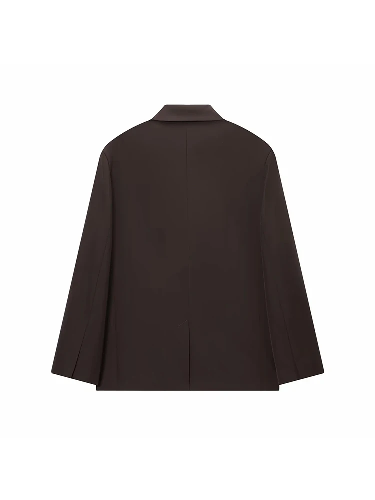 ZOCI Women Office Chocolate Brown Suit Women V Neck Double Button Blazer Belt Mini Shorts Skirt Fashion Vintage Female Sets view 4