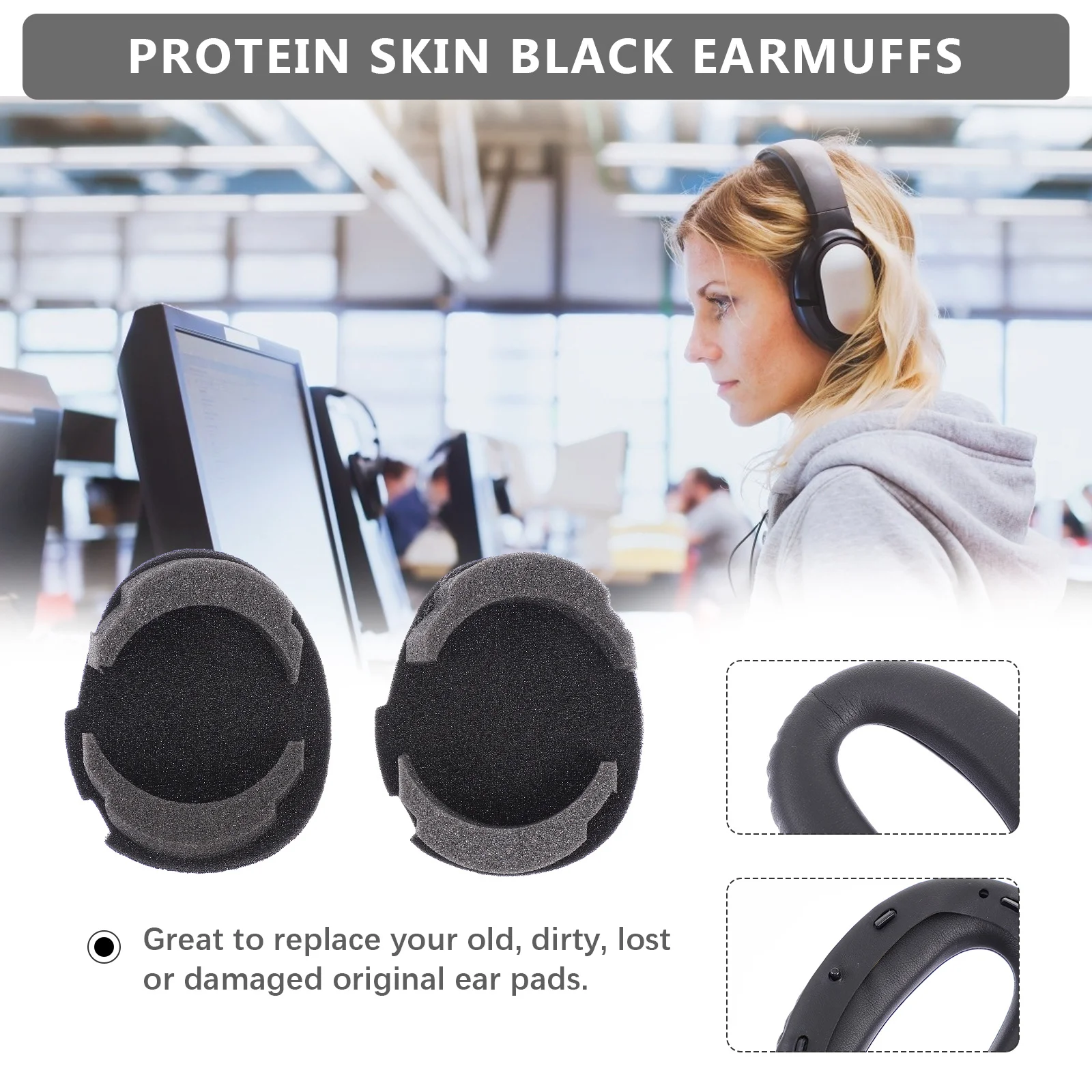 

1Pair Ear Cushions for Headphone Replacement High Elasticity Soft Skin-Friendly Compatible with Wh-1000xm2 Protective Supple