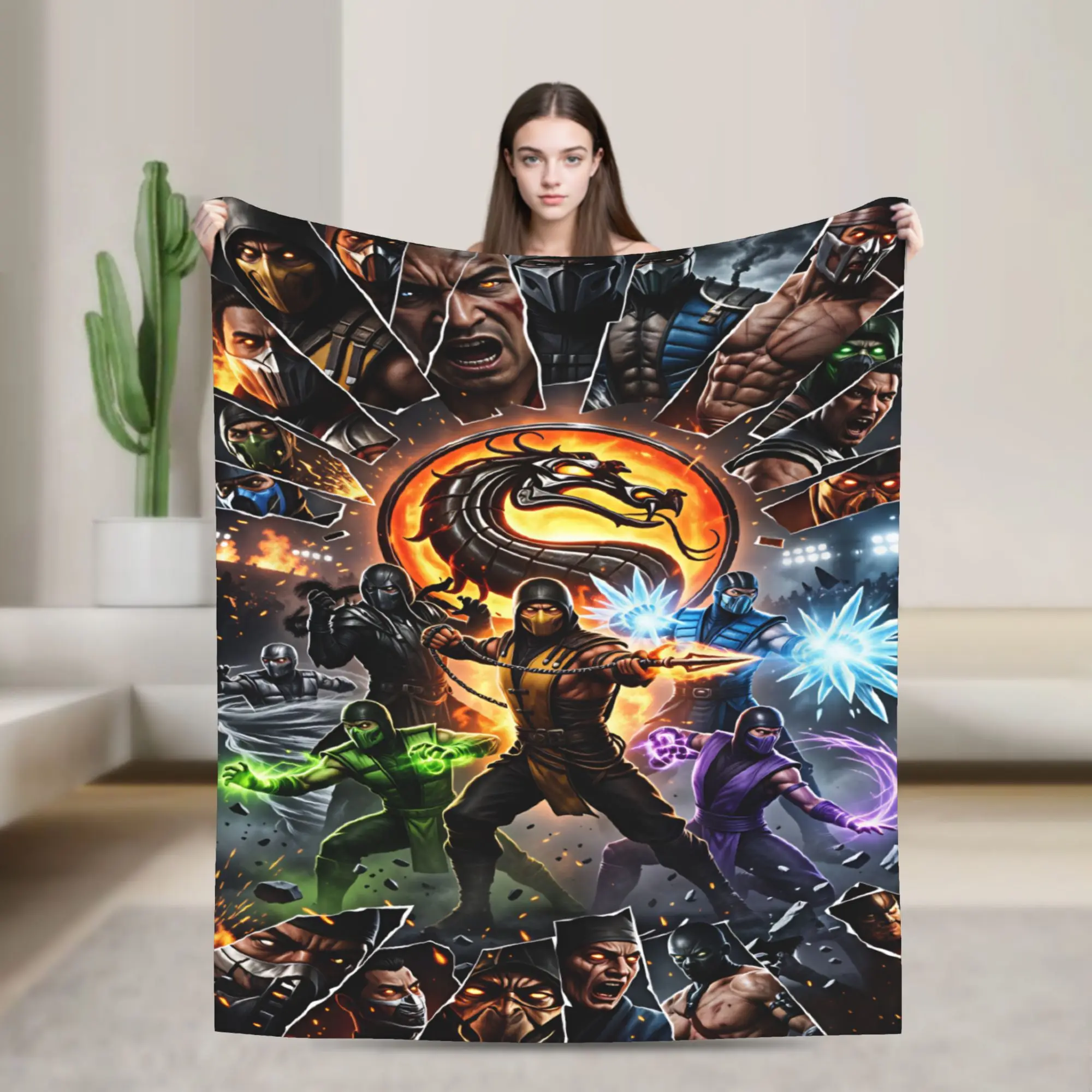 M-Mortal Kombat  Flannel Blankets  Warm Bedding Throws for Couch Chair Travel Pattern Bedspread Sofa Bed Cover