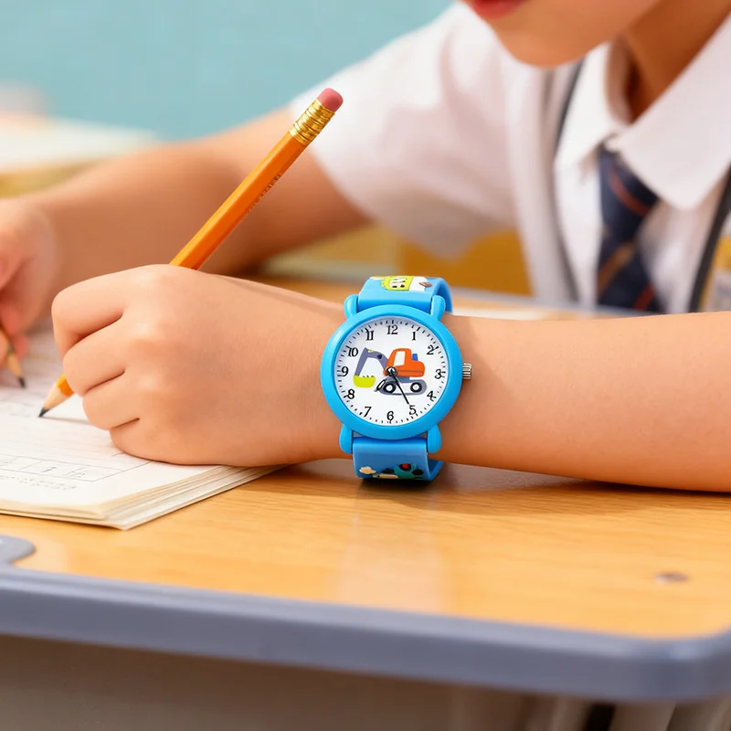 New Children's Boys Girls Fashion Cool Excavator Car Cartoon Quartz Wrist Watches Little Kids Students Birthday Holiday Gifts