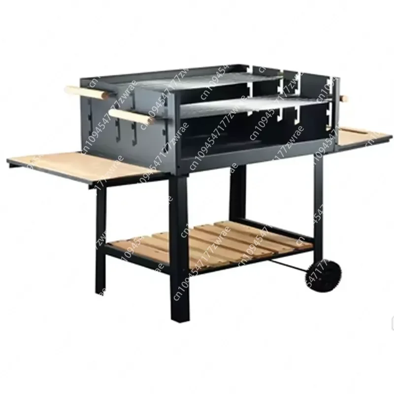 Cast Iron Powder Coated Easily Assembled Outdoor Charcoal BBQ Grill with Wheel for Camping