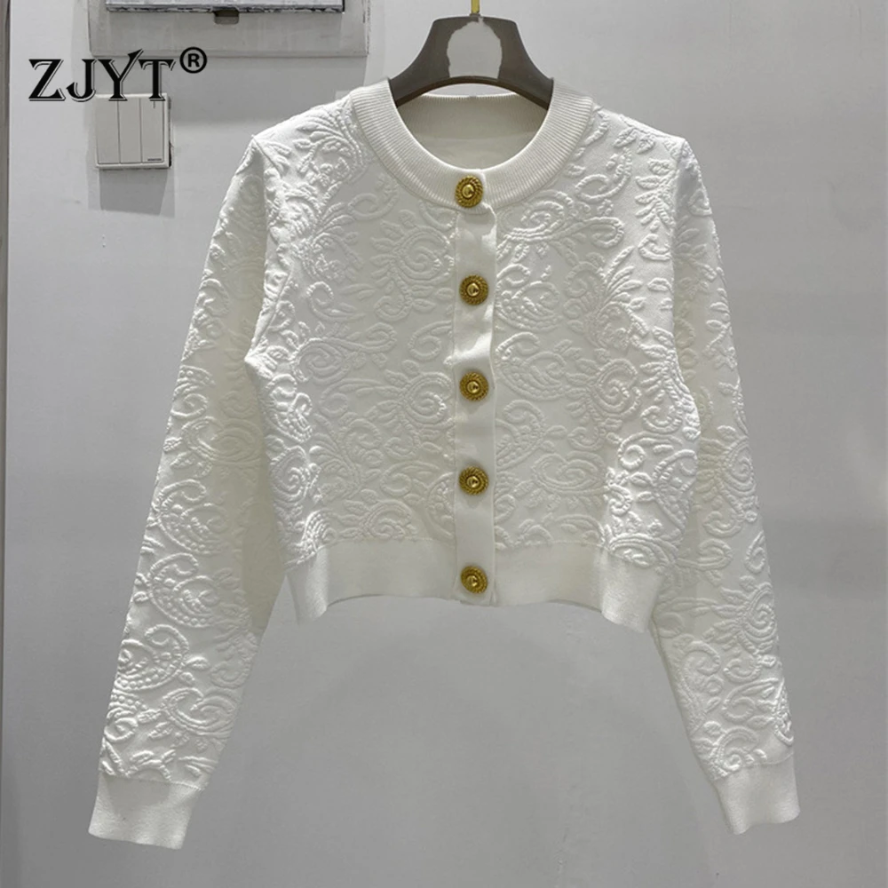 

ZJYT модный осенне-зимний женский жаккардовый вязаный жилет, кардиганы, свитера с длинным рукавом, элегантный дизайнерский белый, черный трикотаж