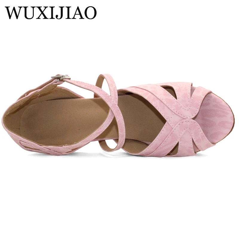 أحذية الرقص اللاتينية WUXIJIAO باللون الوردي الفهد PU أحذية الرقص الاجتماعي النسائية أحذية الرقص السالسا ذات النعل الناعم