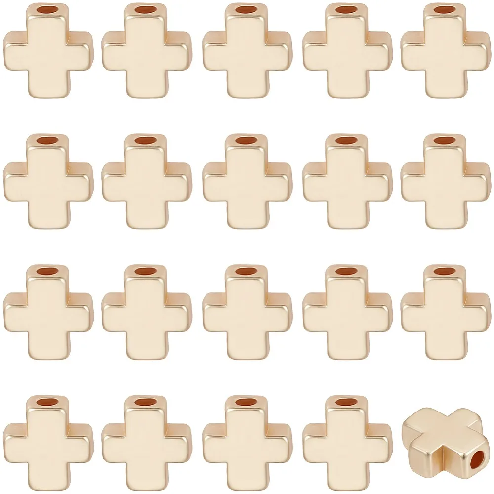 

40Pcs Matte Alloy Beads Lead Free Nickel Free Cadmium Free Real 18K Gold Plated 8.5x8x3.5mm Hole: 1.5mm