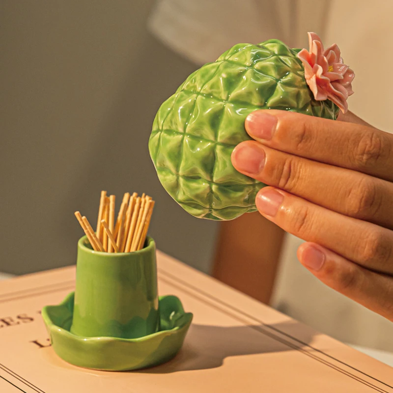 Creative Cactus, Strawberry, Watermelon Toast Shaped Toothpick Bucket, Home Living Room Dining Table Decor Dental Floss Box, 1Pc view 3