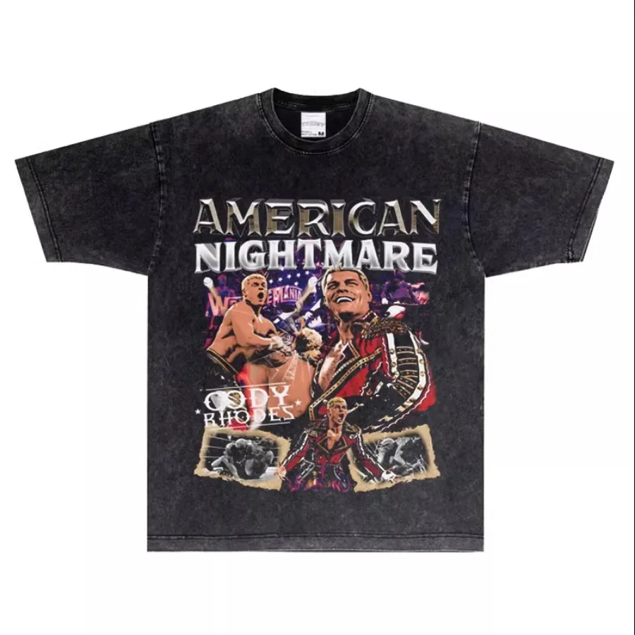 

Cody Rhodes Merch Oversized T Shirt Men's Vintage Wash Short Sleeve Hip Hop Tee Shirt Homme Streetwear Y2K Clothes