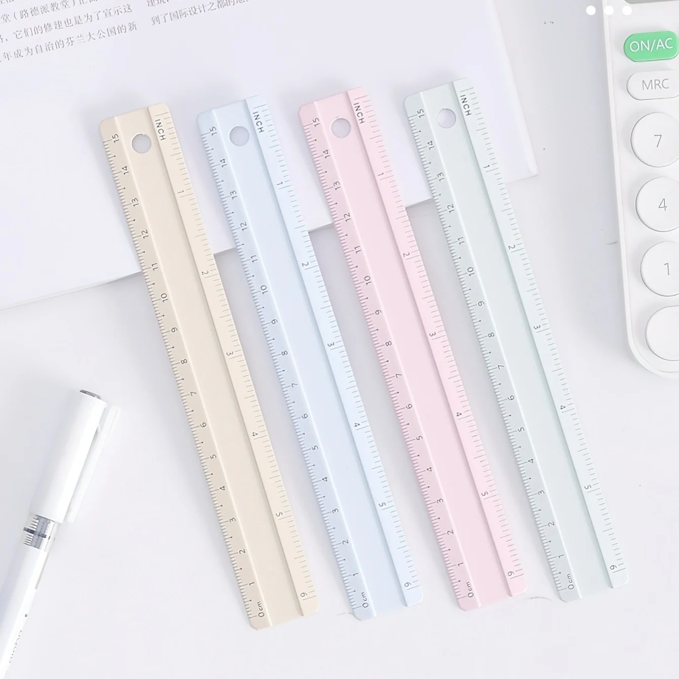 1pcs Macaron Color Aluminum Alloy Straight Ruler Dual-Scale Engraved Measuring Tool for PC Centimeter & Feet Metal Ruler A3473
