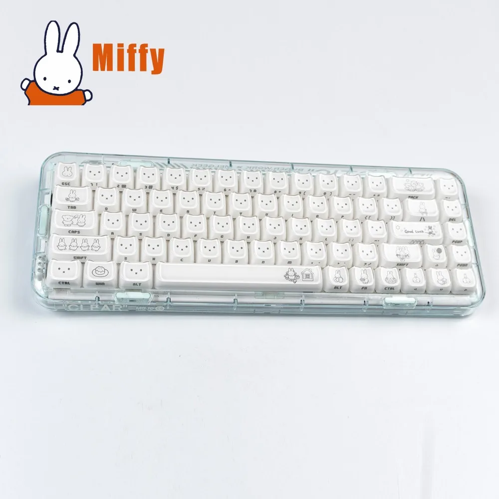 Teclas Kawaii Miffy, teclas con forma de conejo, teclado mecánico adecuado para eje cruzado, perfil MAO, para juegos, oficina, PC, regalo para jugadores