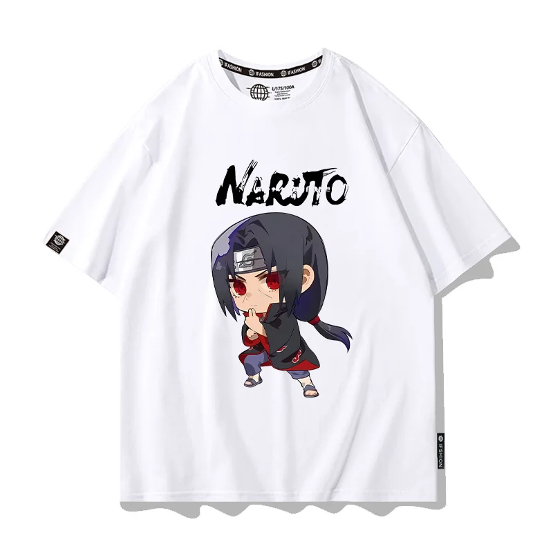 Pure Cotton Trendy Children's T-shirt Naruto Anime Peripheral White Printed Parent-child Outfit New Casual Round Neck T-shirt