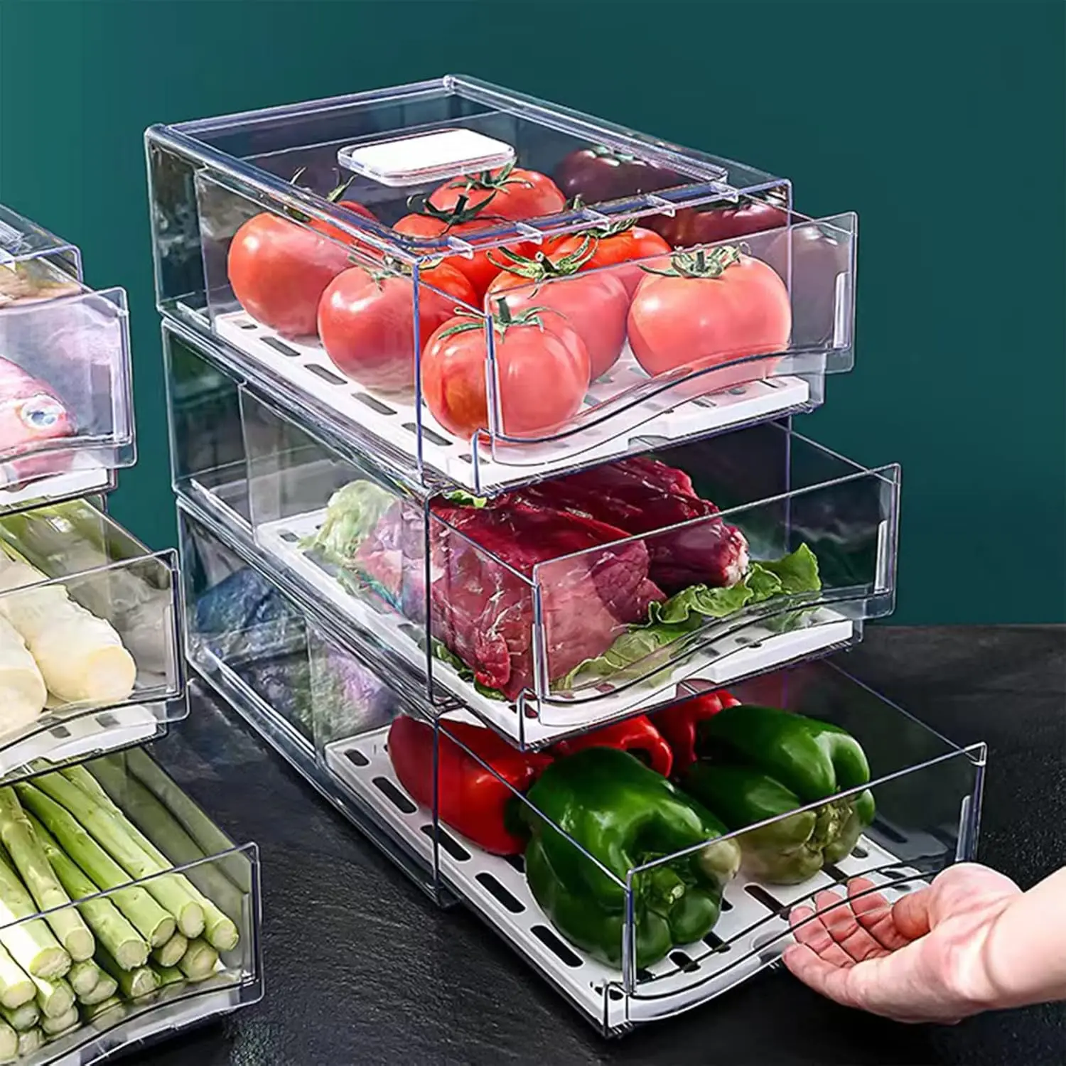 

Fridge Organizer, Stackable Refrigerator Organizer Bins, Reusable Food Storage Containers, Fridge Drawer Organizer in Home Kitch