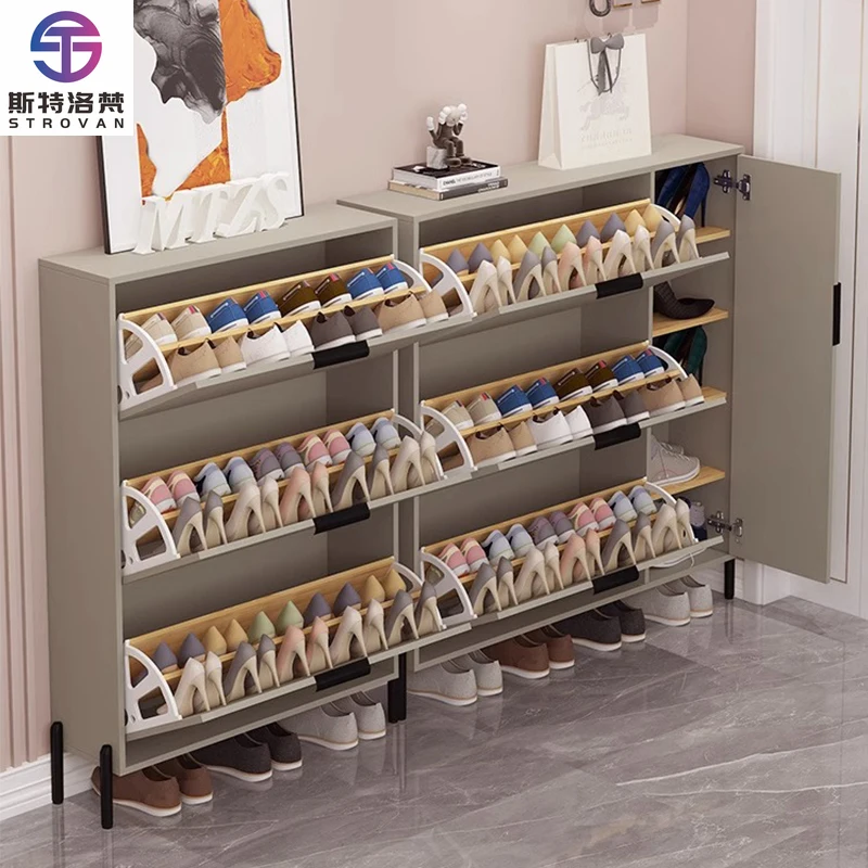 ตู้เก็บรองเท้าแบบหมุนได้สำหรับห้องนั่งเล่นที่บ้านสไตล์โมเดิร์น  ชั้นวางรองเท้าไม้