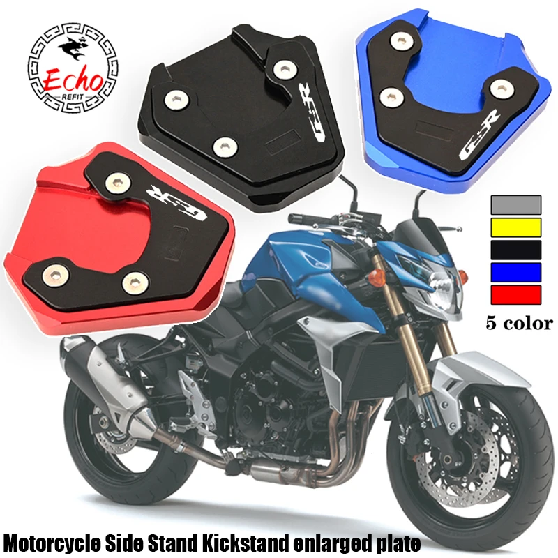 Motorcycle CNC Aluminium Kickstand Foot Side Stand Support Extension Enlarger Pad For Suzuki GSR 750 2011-2016 Accessories
