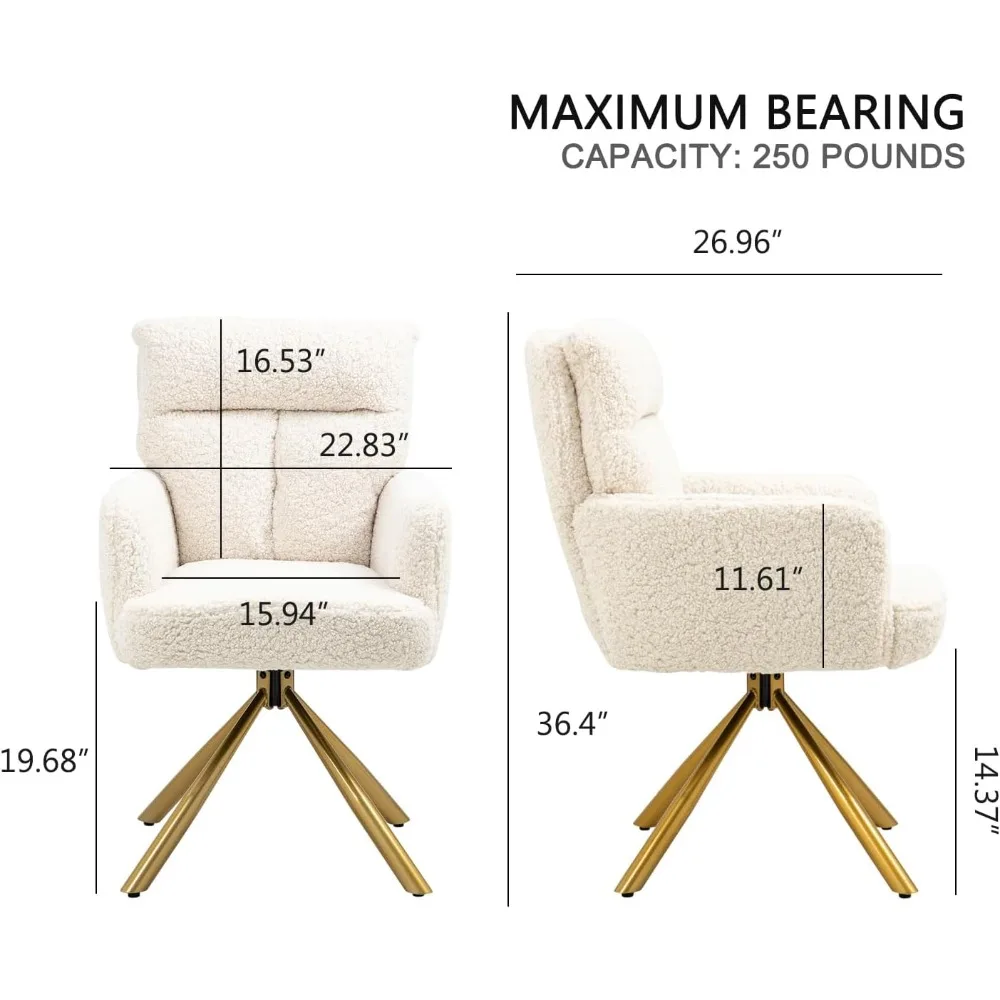 كرسي مكتب بدون عجلات 180 ° كرسي دوار، كرسي مكياج بأرجل ذهبية، كراسي متقاطعة مريحة لغرفة النوم، غرفة المعيشة، غرفة المنزل #2
