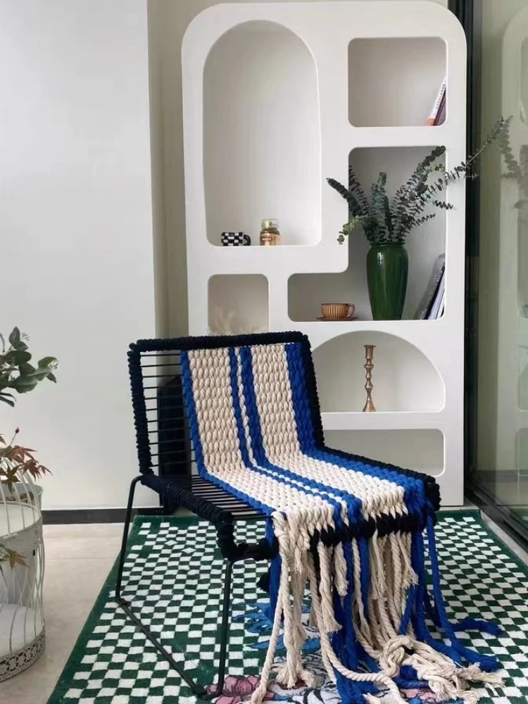 Nordic ins woven sofa chair single home wrought iron lazy leisure back stool Internet celebrity photo clothing store chair