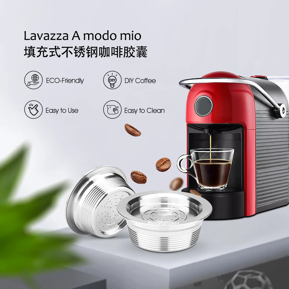 متوافق مع ماكينة القهوة lavazza a modo mio، وغطاء كبسولة القهوة من الفولاذ المقاوم للصدأ المعاد تدويره وإعادة الاستخدام