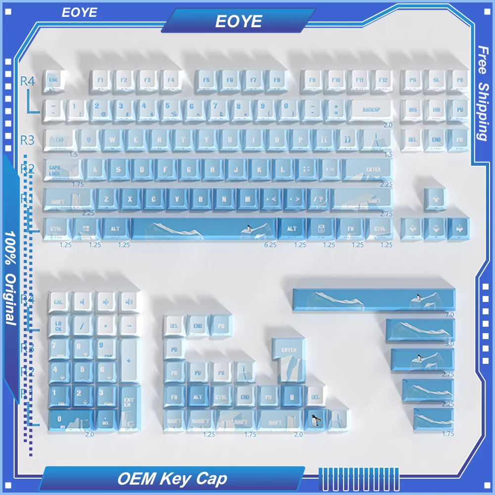 

PIIFOX PBT OEM Profile 130 Keys Thermal Sublimation Keycaps Seeking Glacier Hand Painted Transparent Translucent Side Engraving