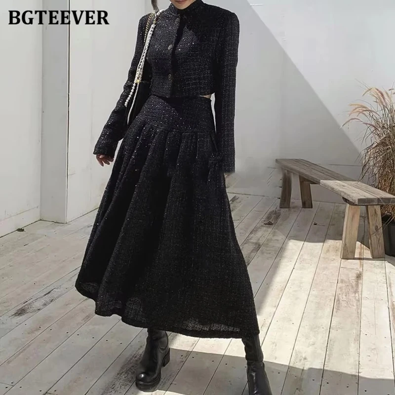 

BGTEEVER Элегантный женский комплект из двух предметов с юбкой, пиджаки с длинными рукавами и длинные юбки трапециевидной формы с высокой талией, весенне-осенняя женская одежда