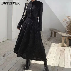 BGTEEVER Elegant Female 2 Pieces Skirt Set Full Sleeve Suit Jackets & High Waist A-line Long Skirts Spring Autumn Women Outfits