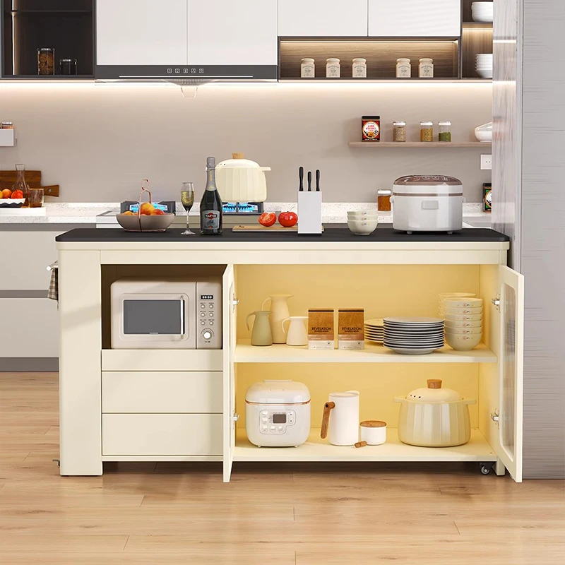 Islas De Cocina modernas De lujo, puertas De cristal, diseño multifunción, almacenamiento De Islas De Cocina Premium, muebles clásicos De Isla De cocina