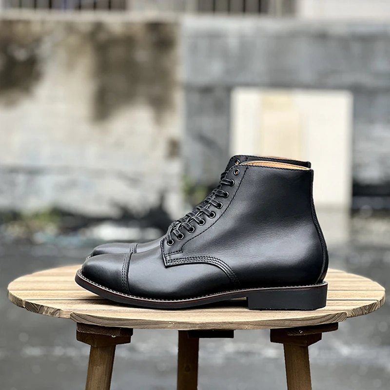 Male Goodyear-stitching Leather Casual Trend Business Lace Up High Top Leather Shoes Men's Workwear Boots