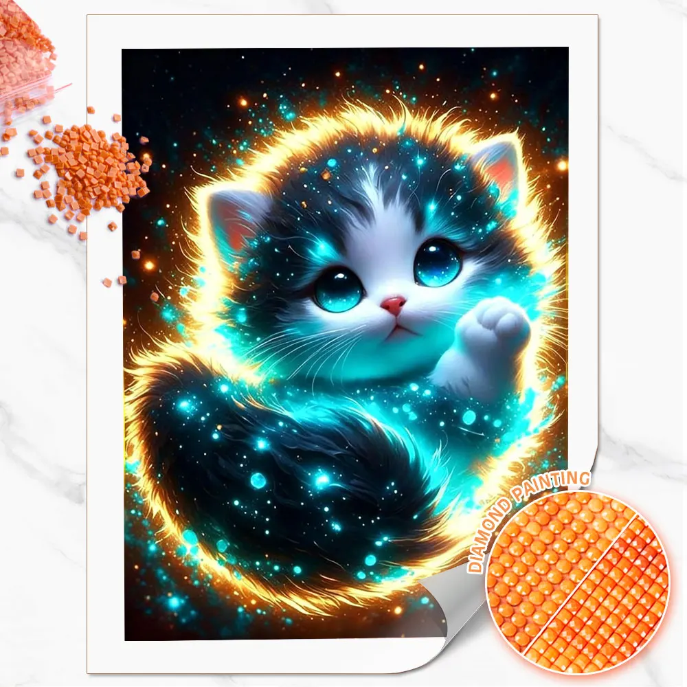 Huacan 5D DIY Diamantmalerei Sternenhimmel Katze Diamantmosaik Tierlandschaft Komplettset Dekorative Gemälde