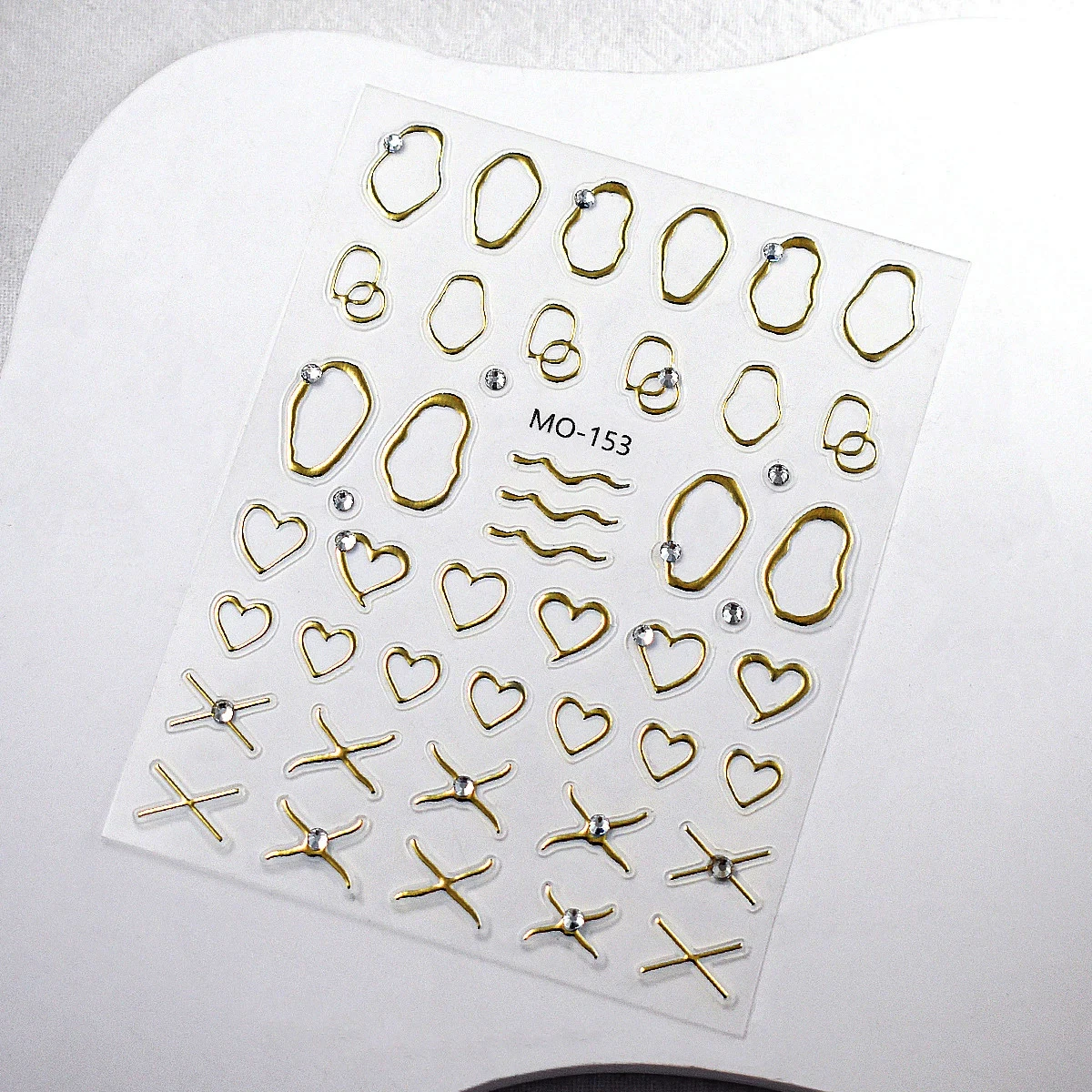 5D 릴리프 크리스탈 다이아몬드 골드 및 실버 불규칙한 물결 모양의 라인이 있는 프랑스 네일 아트 스티커 러브 패턴 네일 아트 데칼