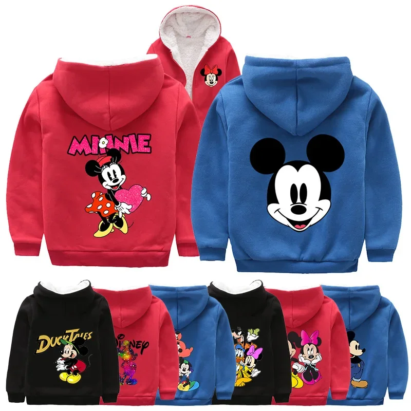 Winter Thick Coat Cartoon Mickey Minnie Mouse Print Baby Boy Girl Outerwear Kid Zipper Jacket Children Sweater Pullover Overcoat