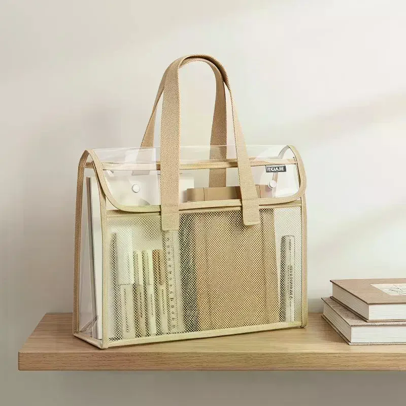 Clear Storage Tote Bag - Heavy Duty PVC Exam Stationery Bag with Sturdy Handles, Waterproof Zipper Organizer Bag for Students