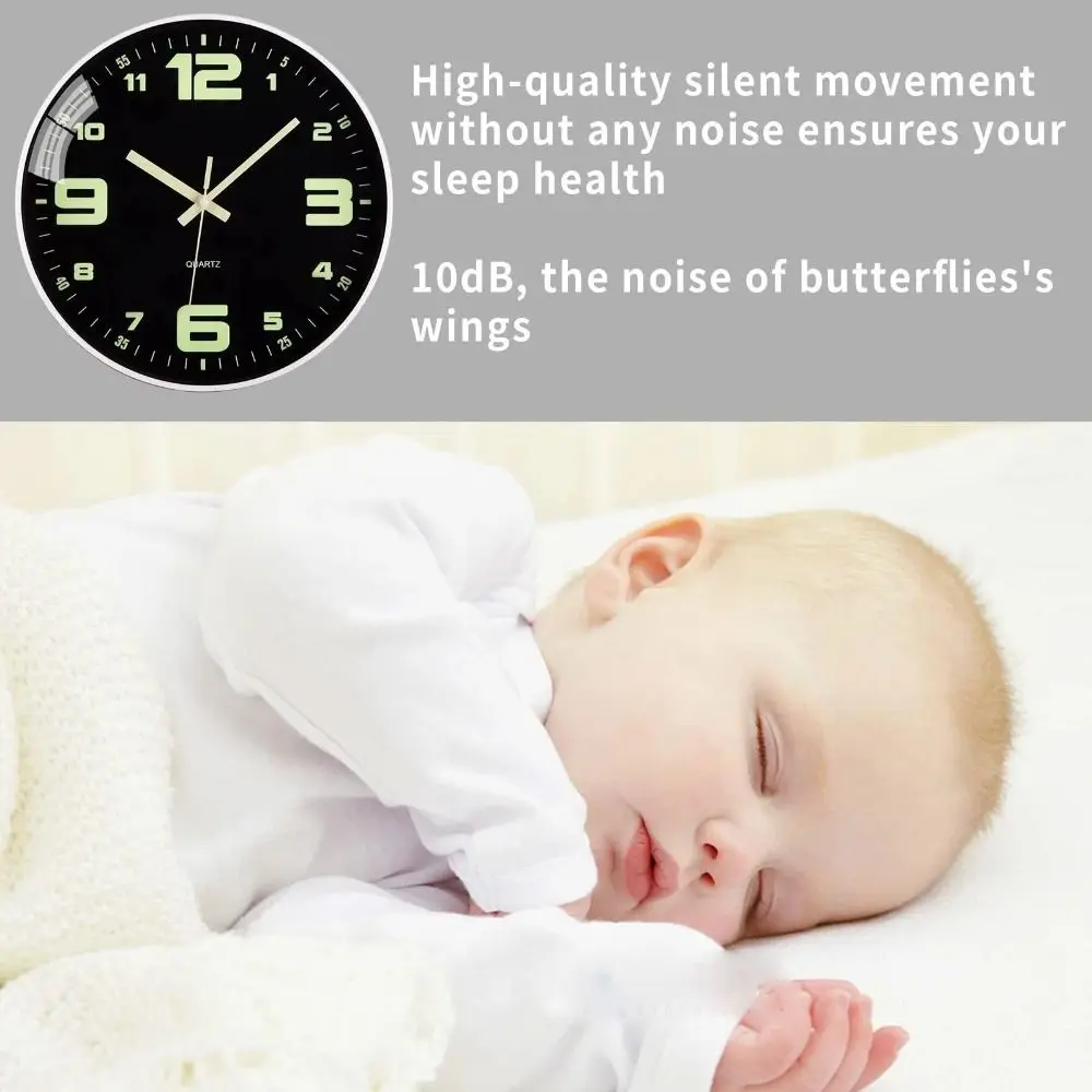 Light Glow In The Dark Silent Quartz Wall Clock Plastic Round Luminous Wall Clock Time Accuracy Fashion Digital Clock Office