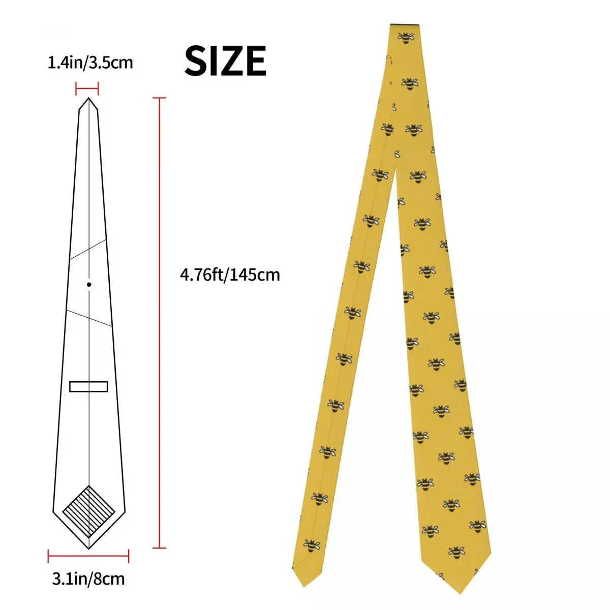 Bee Yellow Cartoon Neckties Unisex Silk Polyester 8 cm Wide Neck Ties for Mens Accessories Cosplay Props