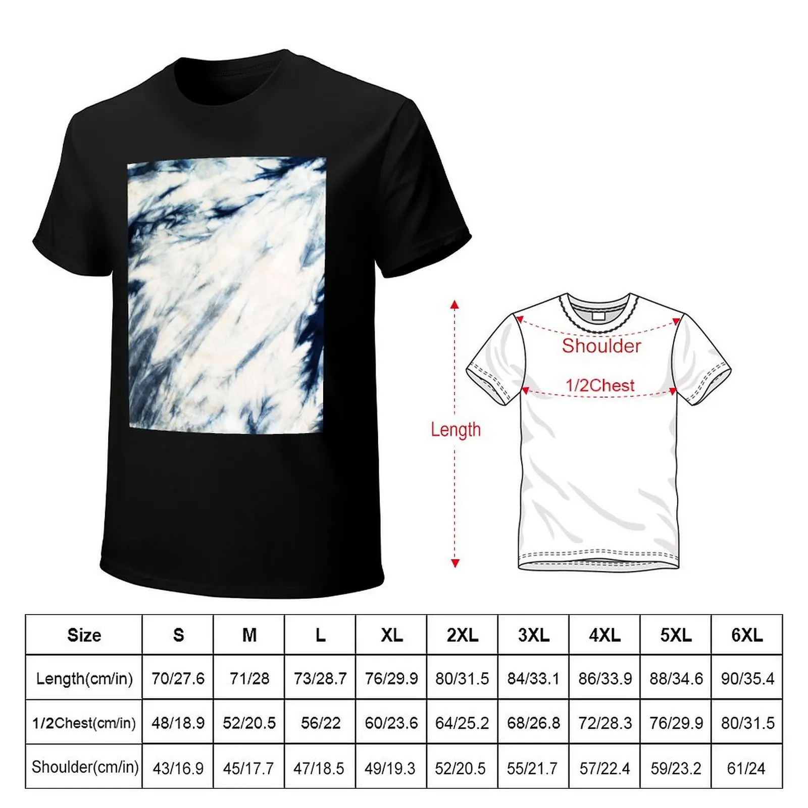 Shibori Indigo Marble Tie Dye T-Shirt Large Size Basic Casual T-Shirt
