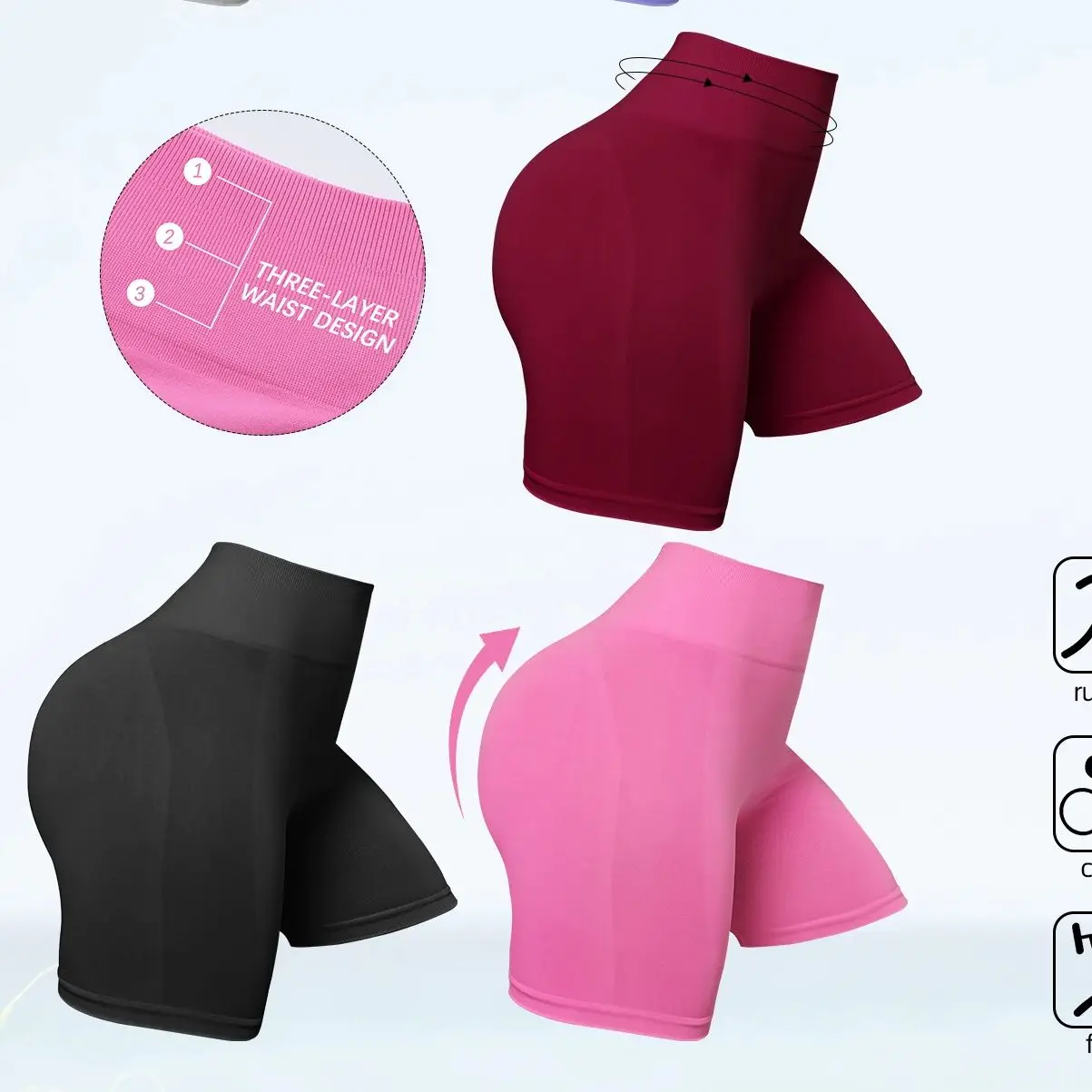 

1\3PCS Women's Seamless Three Layers Waist Hip-Lifting Shorts For Cycling Jogging Fitness Sports Gym Shorts Tight Yoga Clothing