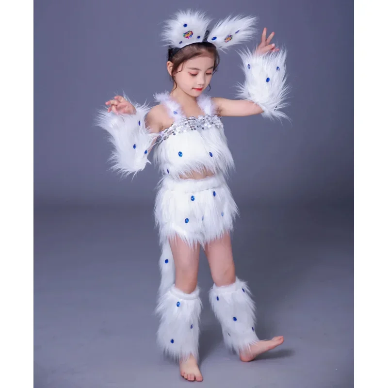 4 ألوان القط تأثيري للفتيات مثير فتاة ازياء الحيوان الرقص الأطفال هالوين الاطفال MN1