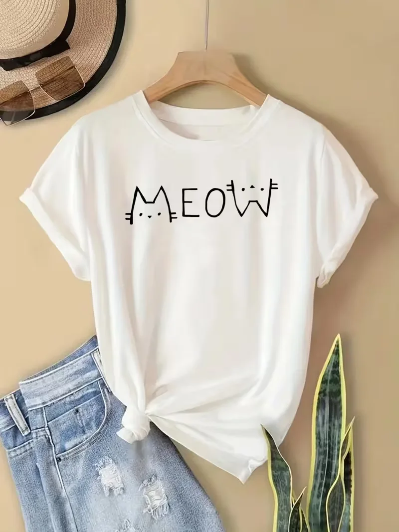 Meow Cat Shirt: Soft Tee, Cat Lover Gift，Durable Plus-size Casual T-shirt Daily Commute Travel Streetwear Women's2027-26 T-shirt