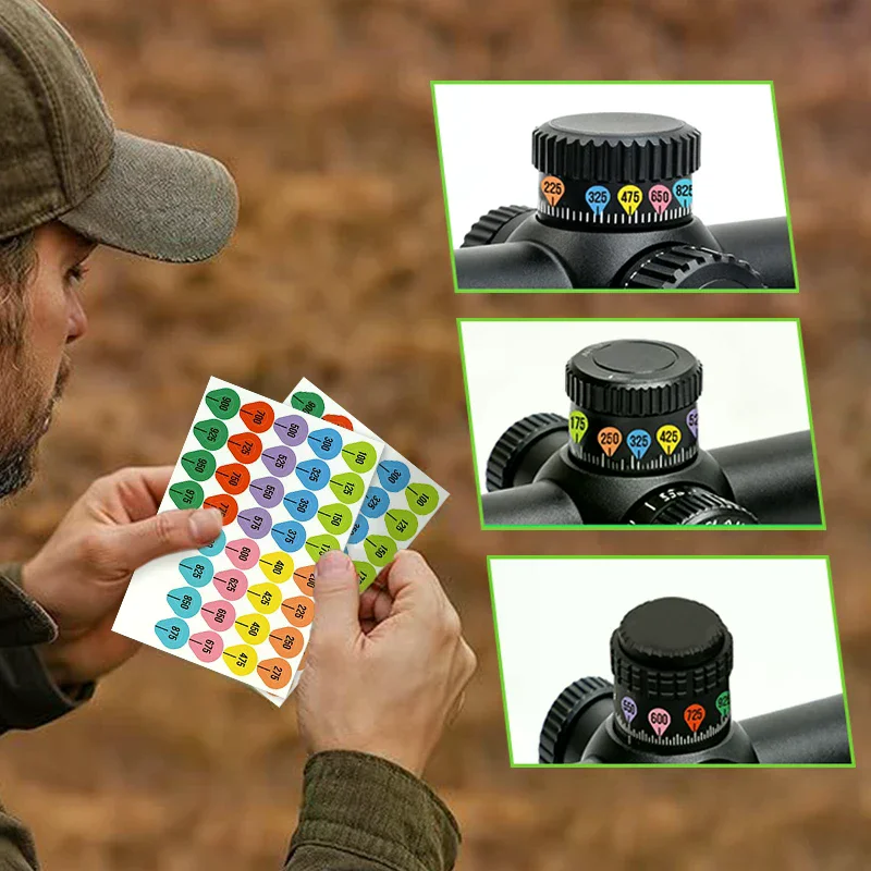 5/10 Sheets Scope Turret Stickers Fit Most Scope Caps Incrementally From 100 To 1,000 Yards In 25-unit Steps