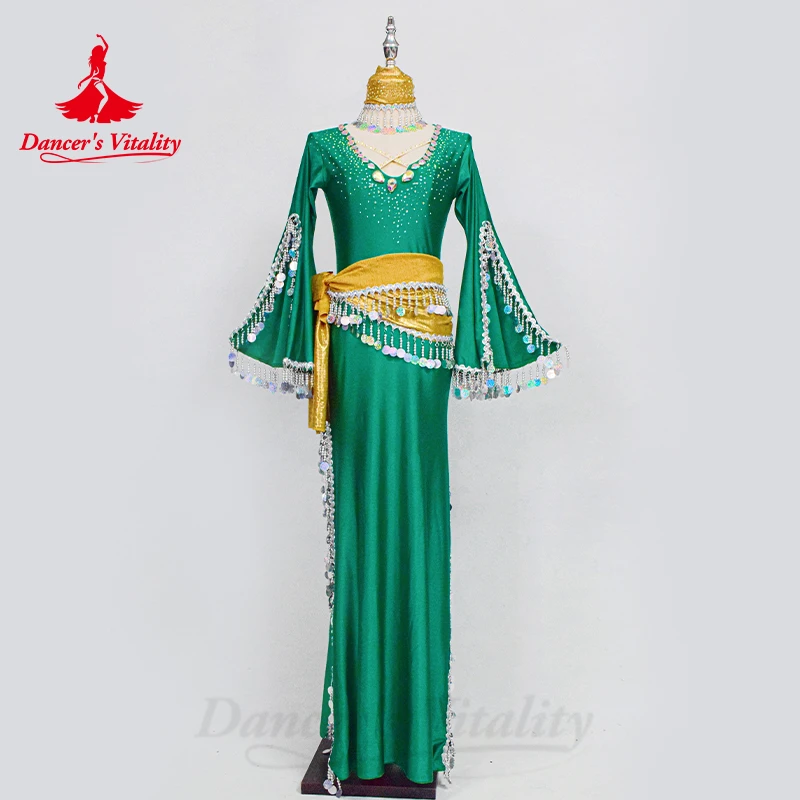 Belly Dance Competition Costumes Cusomized Children Adult Bellydancing Dresses Oriental Set Folk Robes Balady Saidi Shabby Skirt