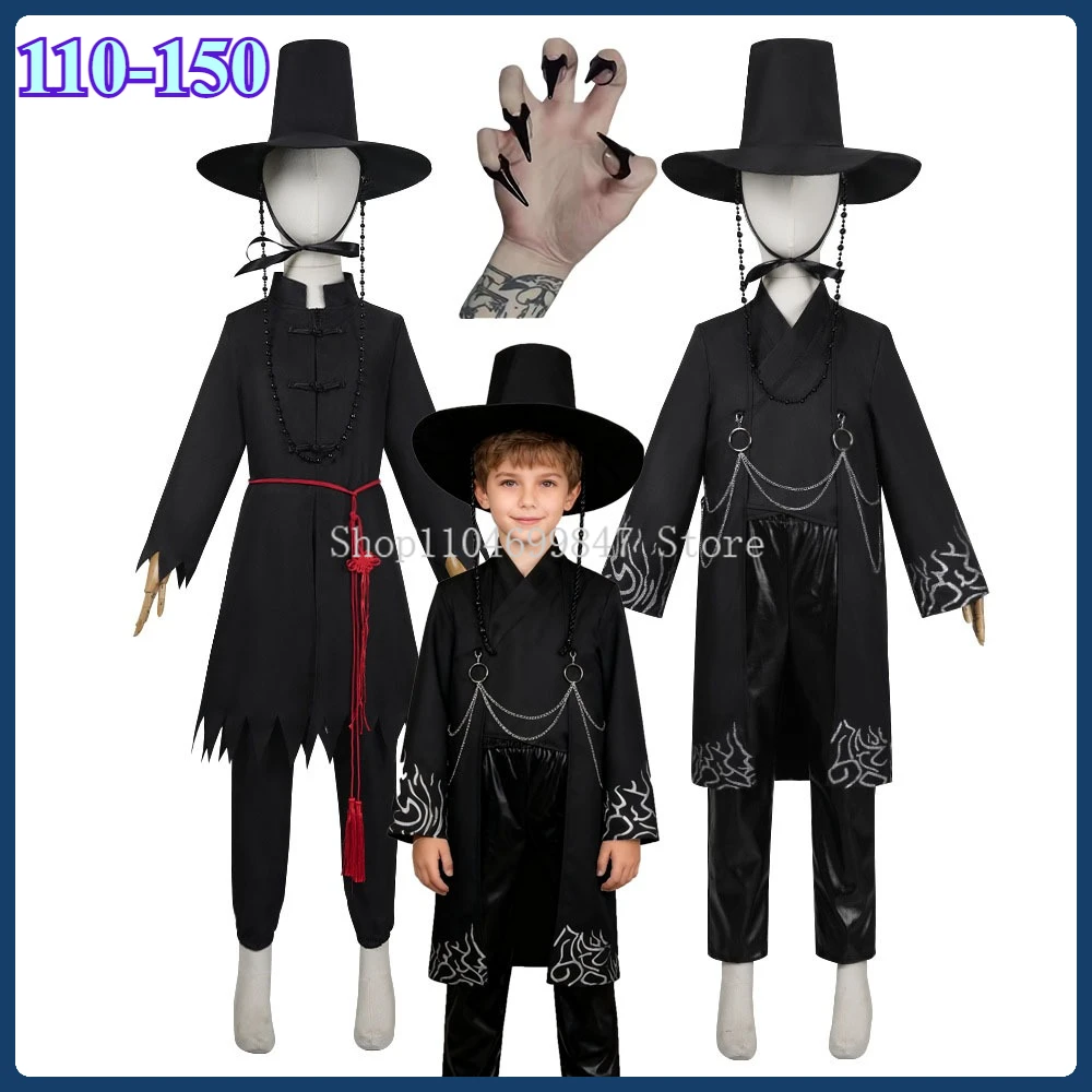 

Demon Hunters KPOP SAJA BOYS Jinu Abby Cosplay Costume Boy Uniform Hat Nails Props Role-play Outfit Party Halloween Suit 110-160