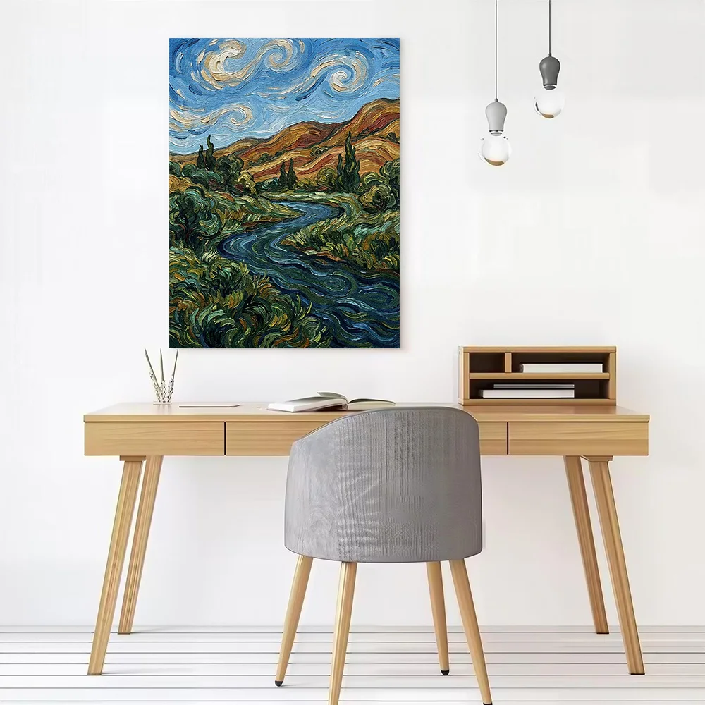 Impressionist Landscape With River and Mountains Canvas Wall Art Poster Personalized Photo Printing Perfect Gift for Decor Room