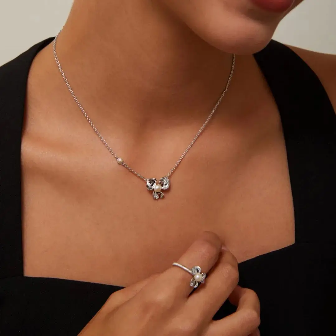 

Freshwater Pearl Jewelry Set Lovely 18k Gold Plated With Zircon Pearl Necklace and Earring Christmas Gift for Women серьги