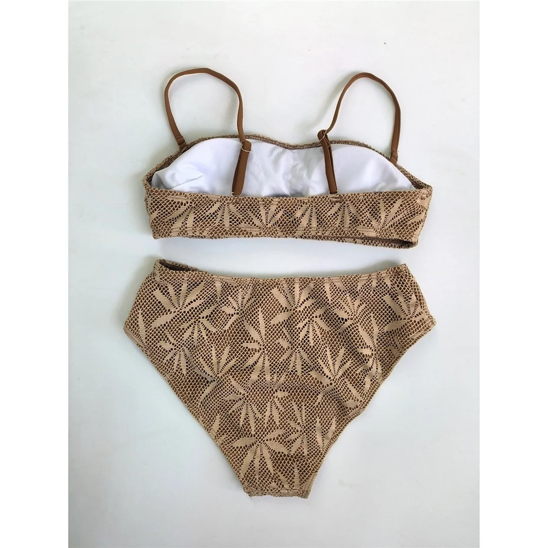 S - XL Neuer Bikini mit Blattmuster, mittelhoher Bund, Damen-Badeanzug, zweiteiliges Bikini-Set, Badebekleidung, Badeanzug, Modell V8519. – Detail 7