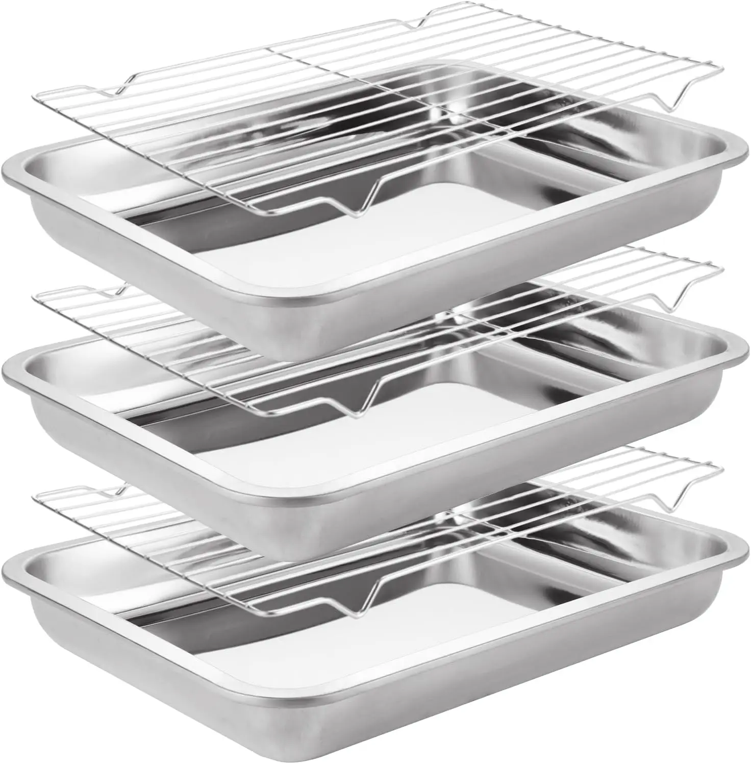 

Baking Sheet with Wire Rack Set (3 Pans + 3 Racks) - Stainless Steel Quarte Cookie Sheet for Oven Cooking 10x14 Inch Large Bacon
