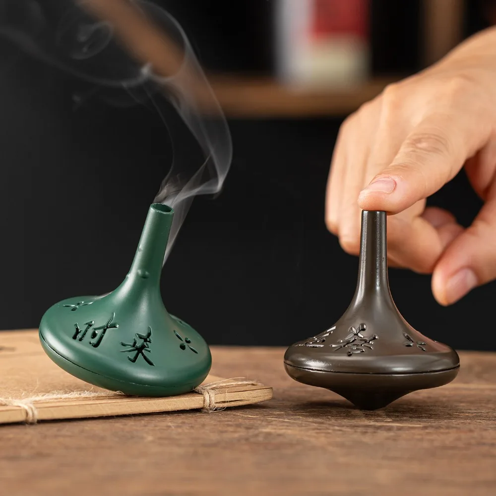 Chinese-style Retro Conical Gyroscope Incense Burner Openwork Calligraphy Zinc Alloy Incense Holder Mini Removable