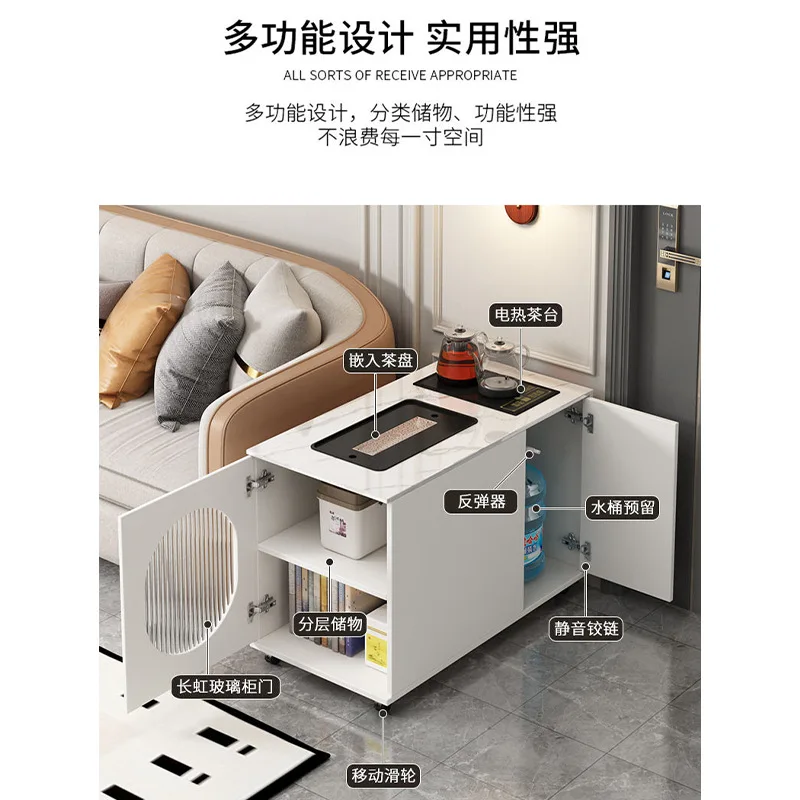 [خالية من الخدوش] خزانة جانبية للأريكة الفاخرة الخفيفة، وغرفة معيشة متحركة، وطاولة قهوة صغيرة متنقلة بسيطة وحديثة بحافة بلاطة صخرية