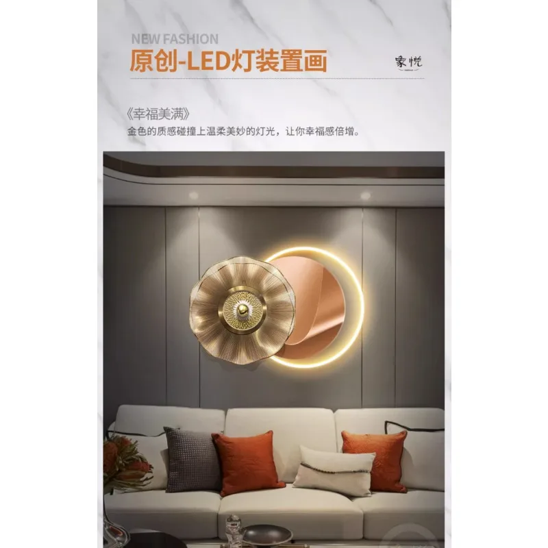 Luxury living room, sofa, background wall decoration, illuminated three-dimensional minimalist LED mural model room