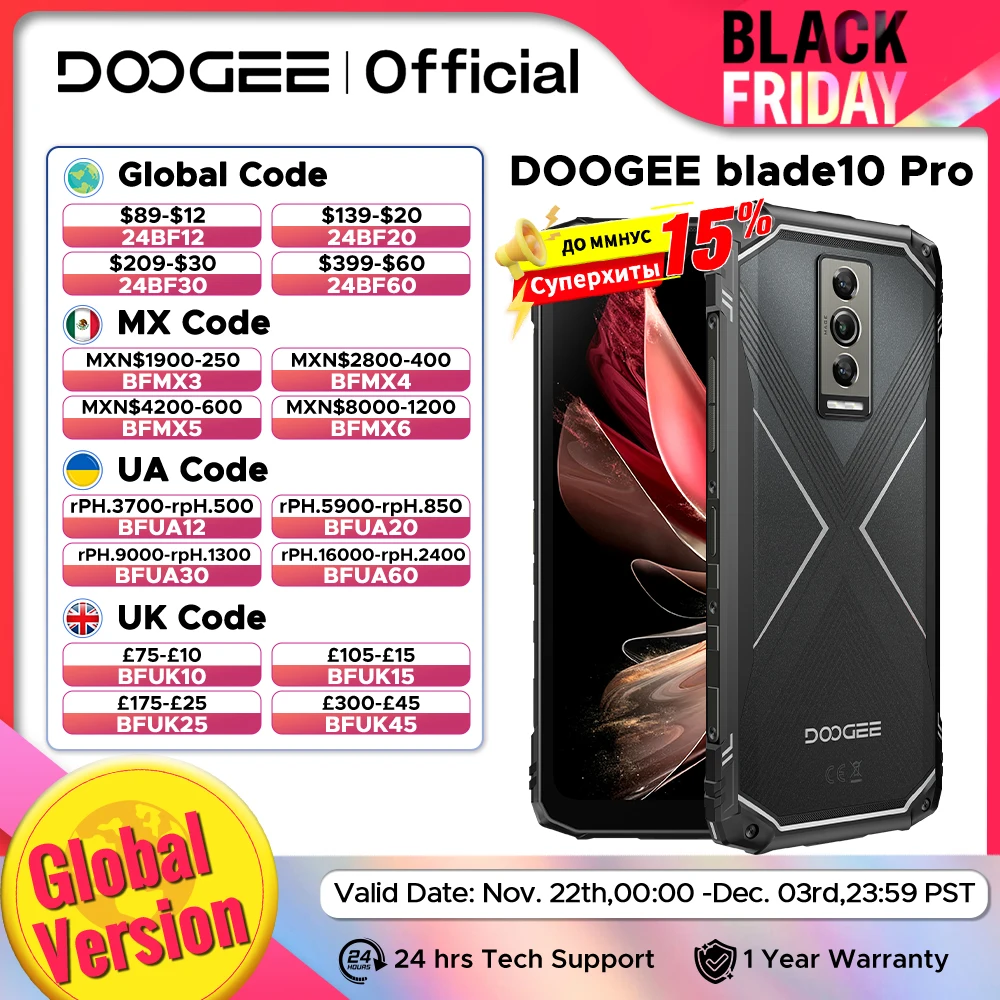 Global Version DOOGEE Blade10 Pro Rugged Phone Android 14 6GB+256GB Octa Core 6.56